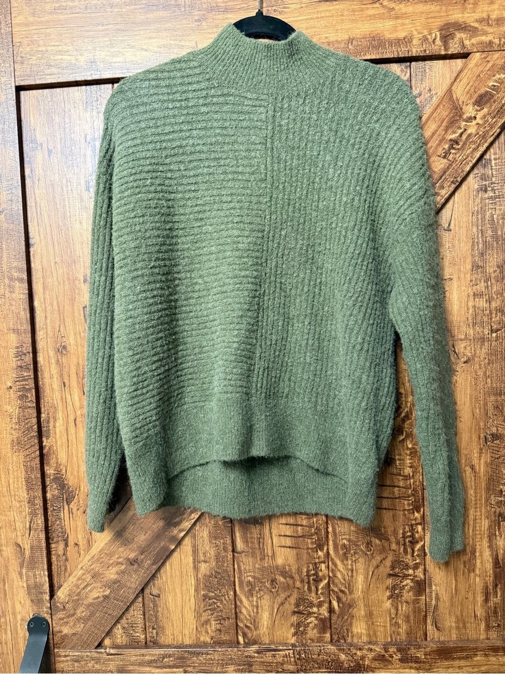 H&M Olive Green Mock Neck Ribbed Sweater